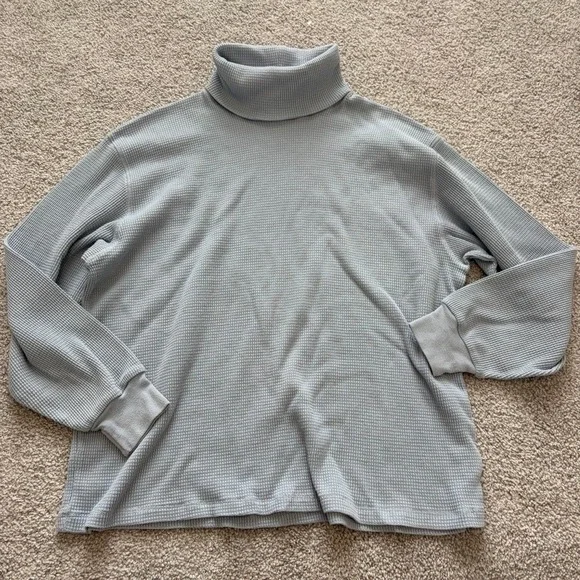 TNA Waffle Knit Turtleneck Top Womens S Light Blue Relaxed Casual Loungewear - Picture 1 of 7